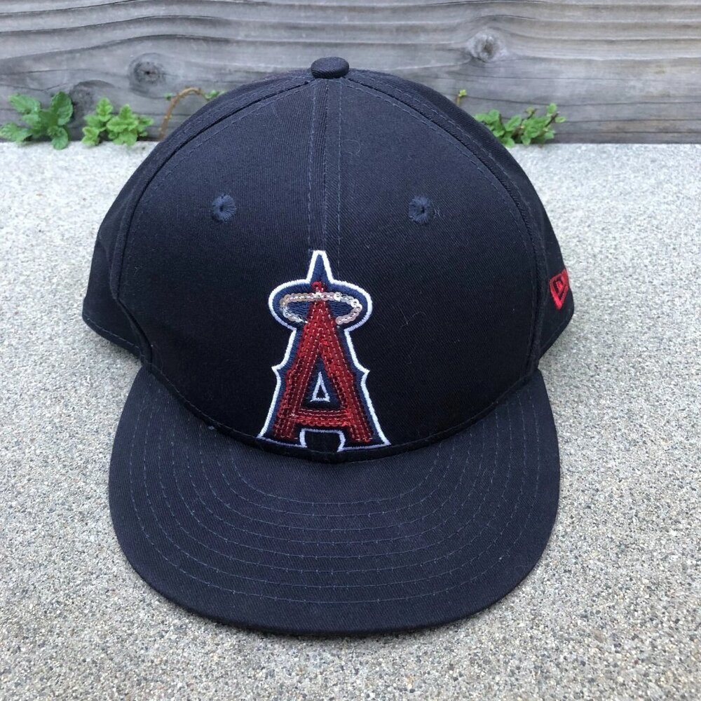NEW ERA Anaheim Angels Snapback Hat Women's Rhinestone Los Angeles Black Cap MLB